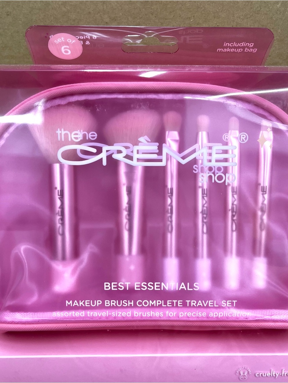 New The Crème Shop Best Essentials Makeup Brush Travel Set 6 Piece W/ Pink Pouch